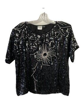 Vintage 90s Royal Women's Sequin Beaded Silk Top Size L evening